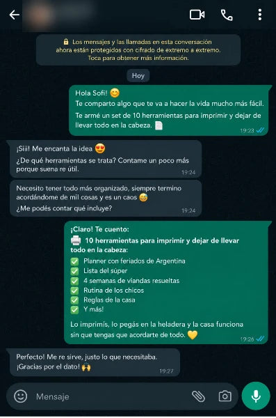 Testimonio de Sofi por WhatsApp