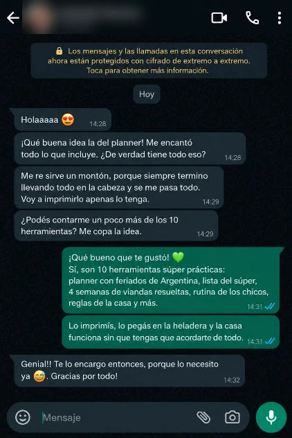 Testimonio de Daniela por WhatsApp