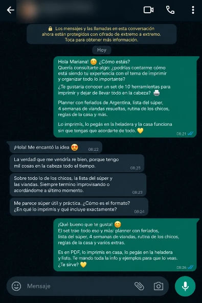 Testimonio de Mariana por WhatsApp